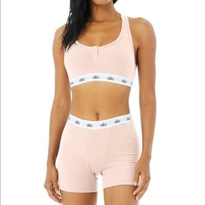 🌈SOLD🌈 Alo Icon Ribbed bra and shorts set Pink Mauve XS